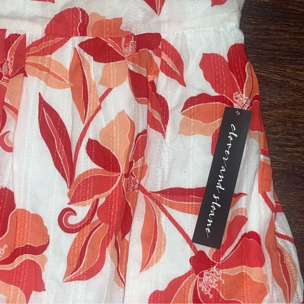 NWT Clover And Sloane Deep Coral & White Floral Tiered Cotton Dress Size Large - Picture 8 of 10